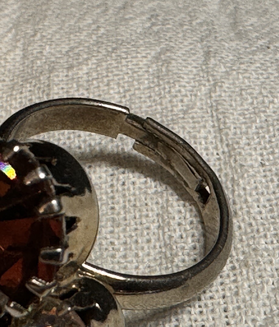 Vintage Cocktail Ring. 4 Rhinestones Topaz And Clear