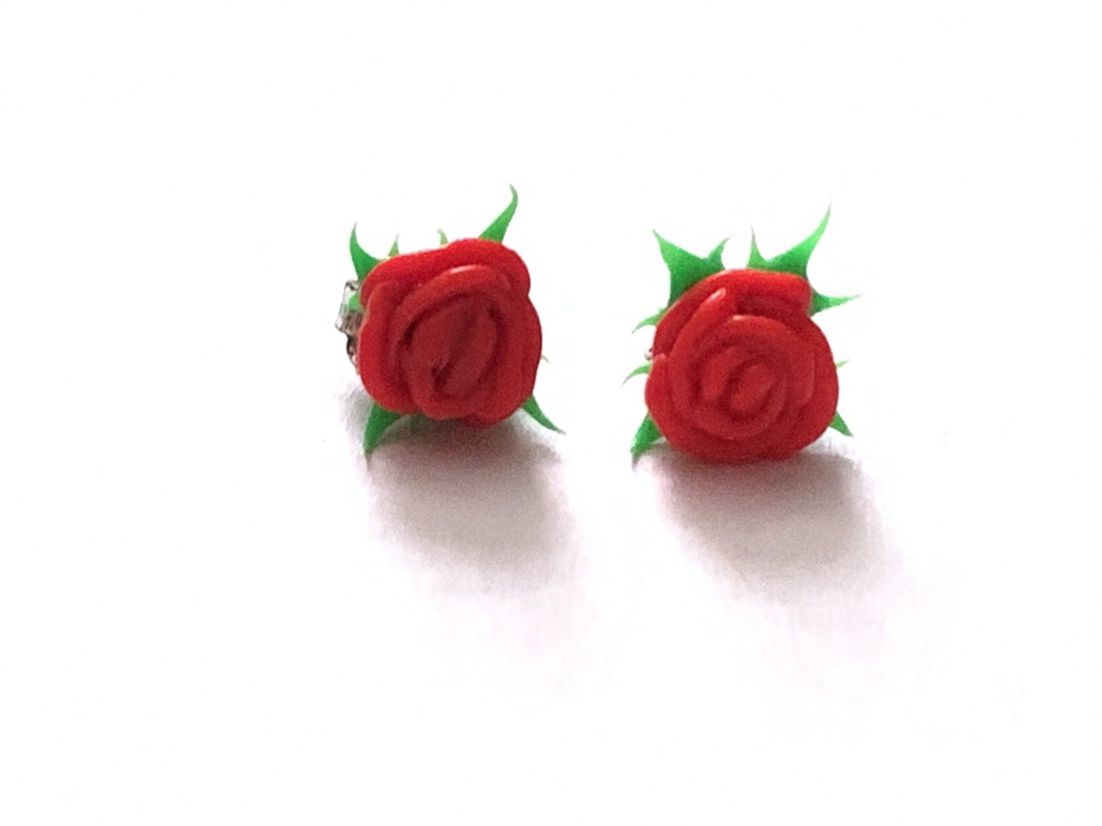 Vintage Y2k Rubber Rose Earrings Silicone Hot Topic Goth Punk Romantic Red Green