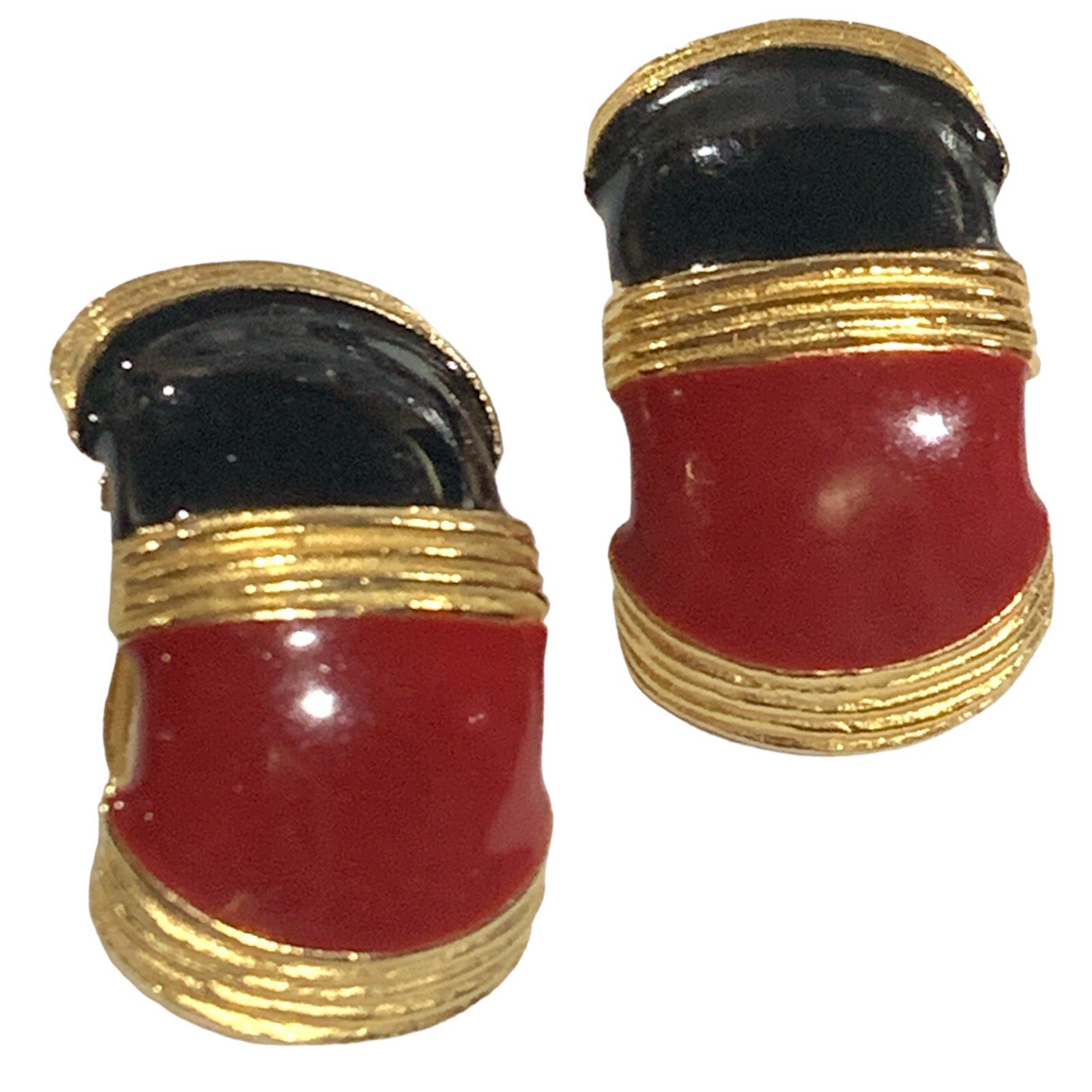 Vintage Gay Boyer Gold Tone Art Deco Red Blue Mod Clip On Earrings