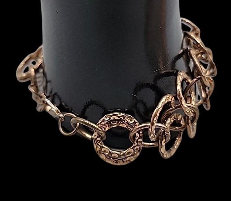 Vintage Hammered Copper Tone Double Link Bracelet 8″