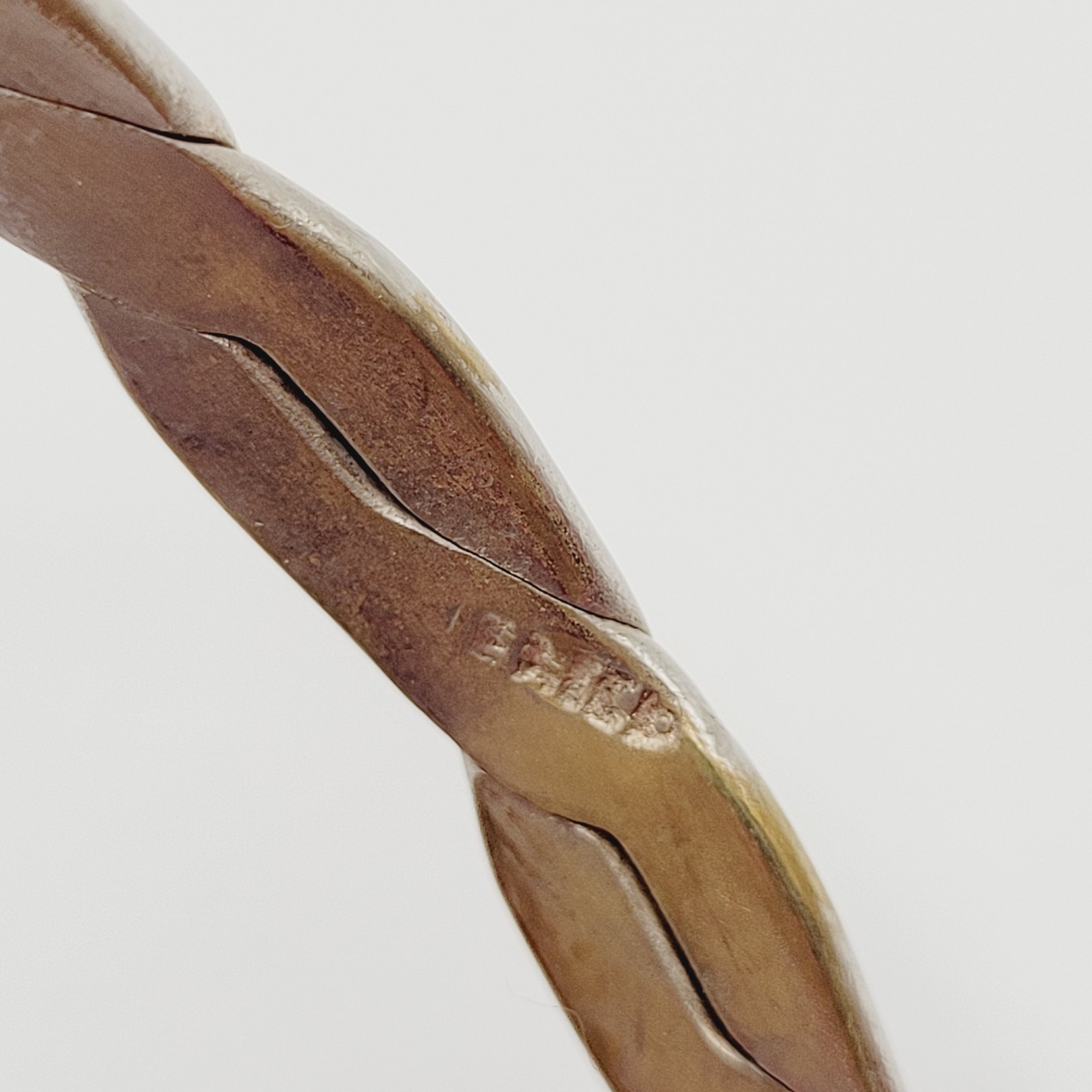 Vintage Mexico Metal Flat Braid Worn Silver Tone Brass Bangle Bracelet 8 Inch