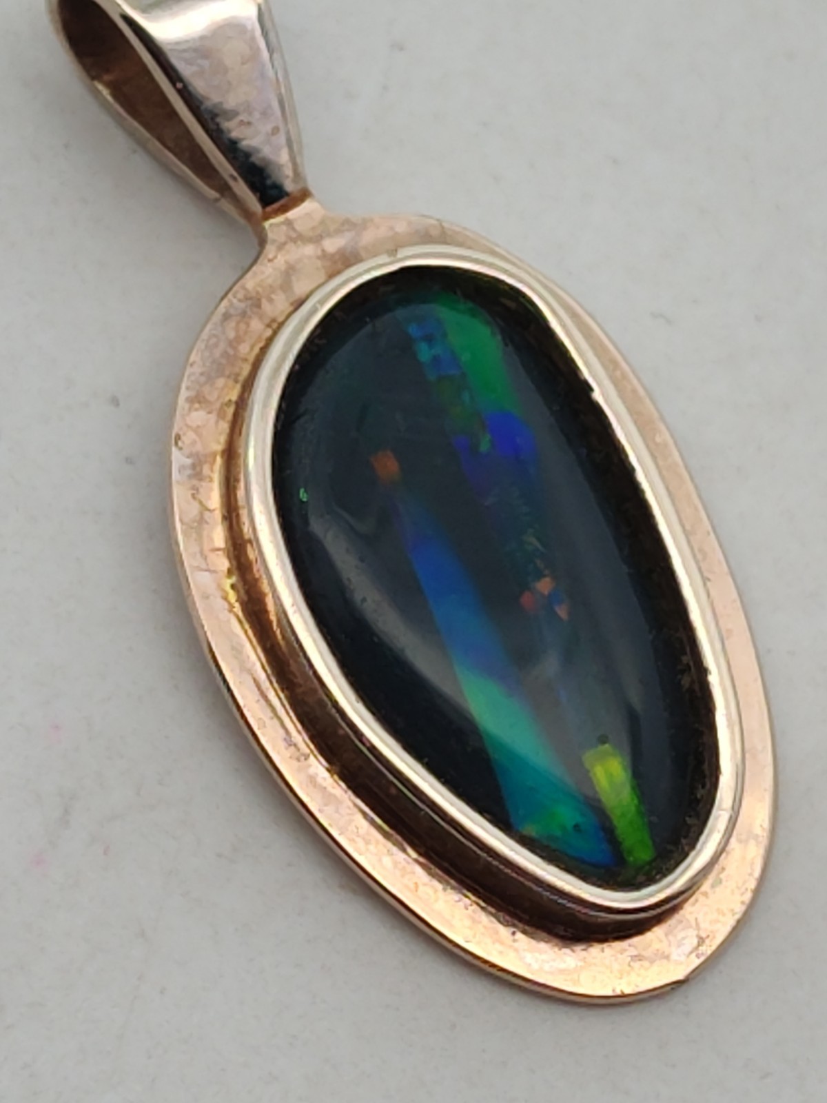 14K White Gold Gorgeous Opal & Onyx Inlay Handmade Modern Design Pendant