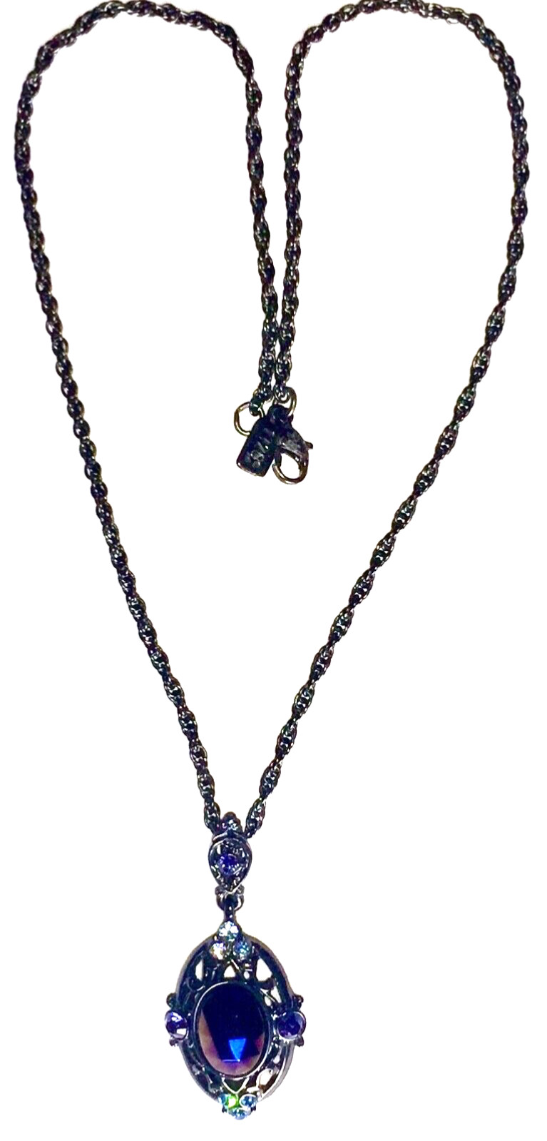 VINTAGE🇺🇸1928 PURPLE+BLUE AUSTRIAN CRYSTAL BLACK GUNMETAL NECKLACE LN✨VTG✨HTF