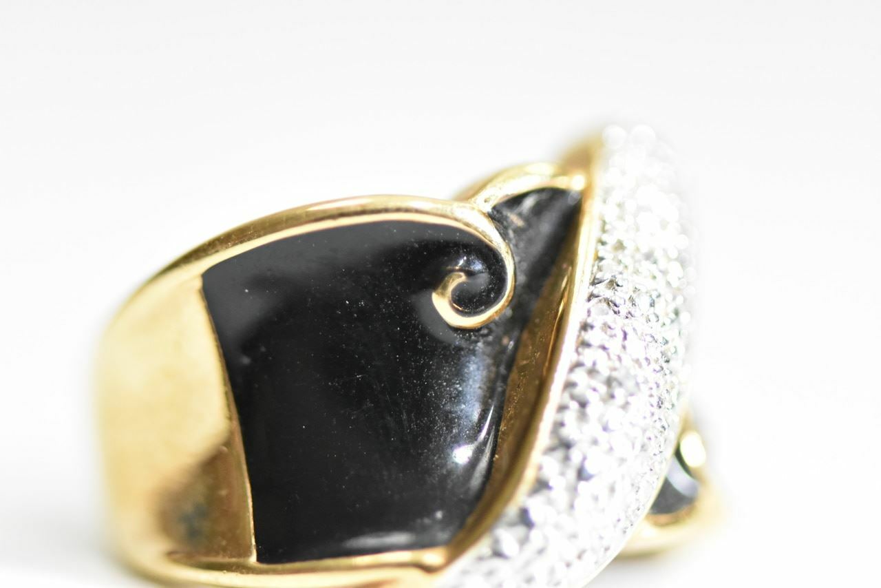 Cocktail ring gold over sterling silver art deco influences Size 8.75