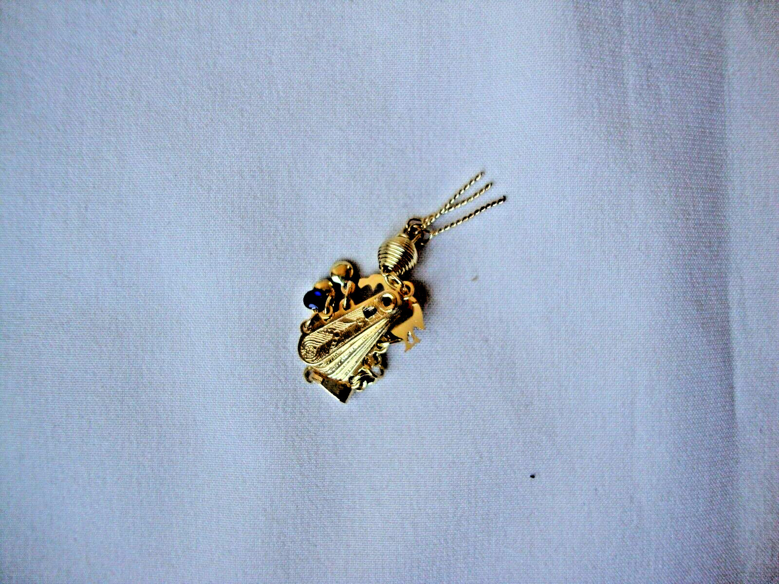 Vintage Folding Peacock Fan Purple Red Blue & White Enamel Gold Plated Pendant