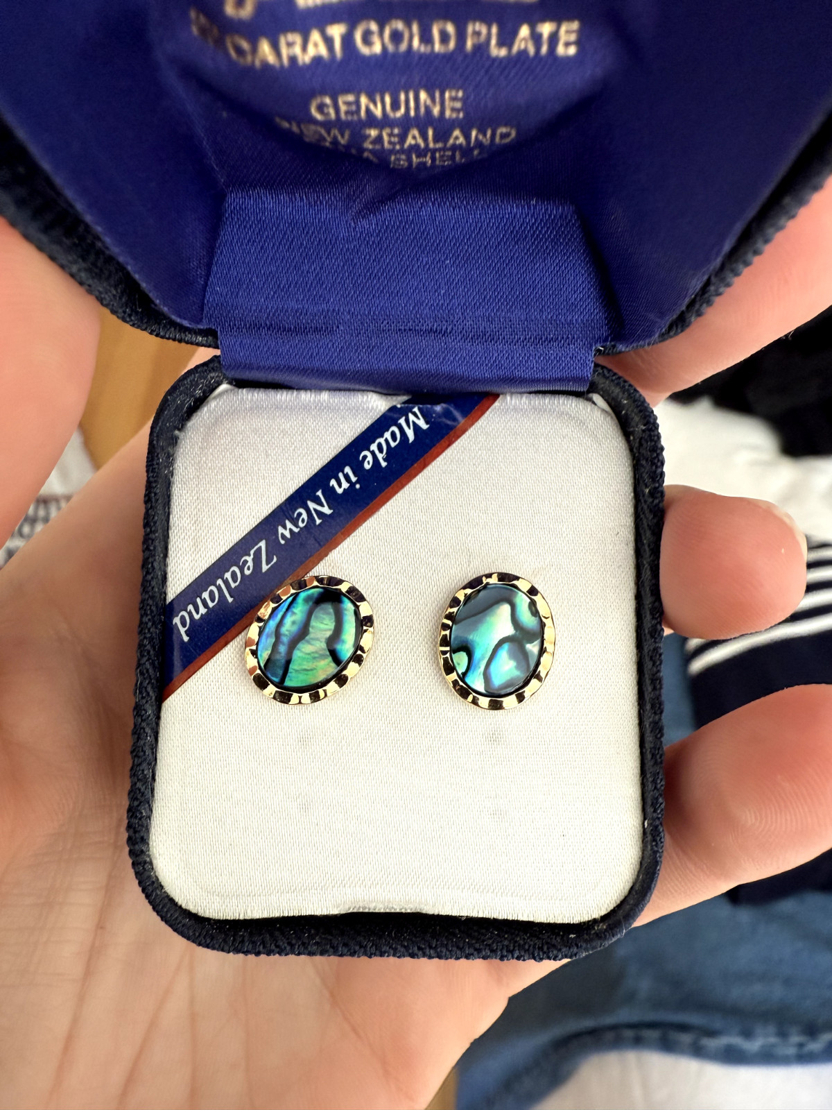 Vintage New Zealand 22K gold plate paua abalone shell stud earrings