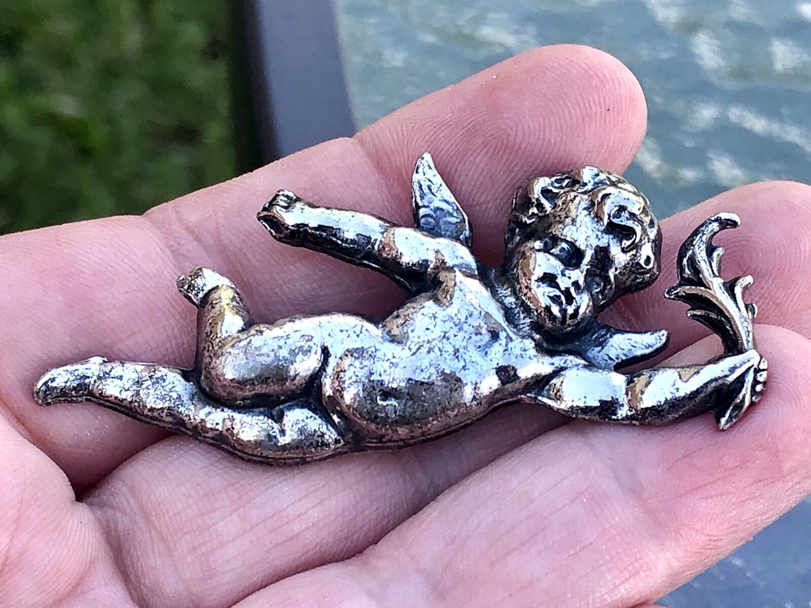 2 Vtg Zentall Cupid Pin Brooches- Baby Cherub Silver & Gold- One Signed Designer