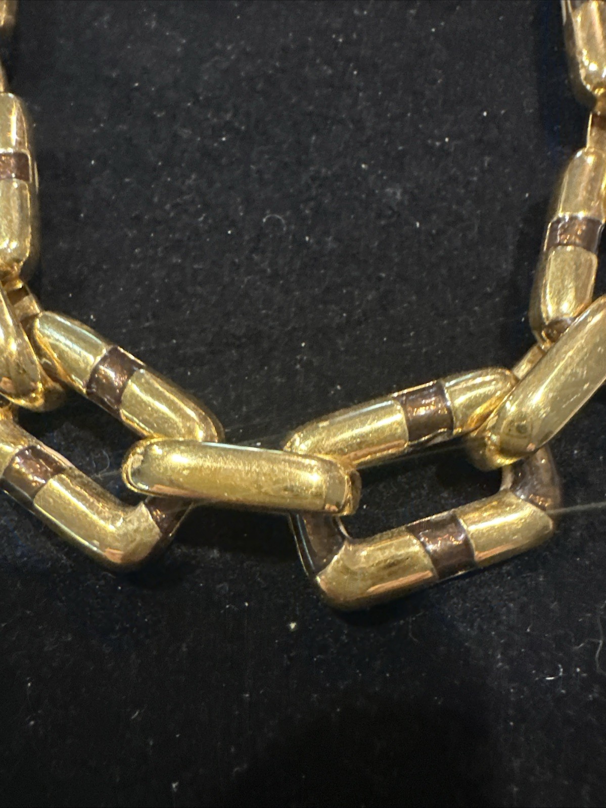 Vintage St John Necklace Chunky Gold Tone Chain Reversible White & Brown Enamel