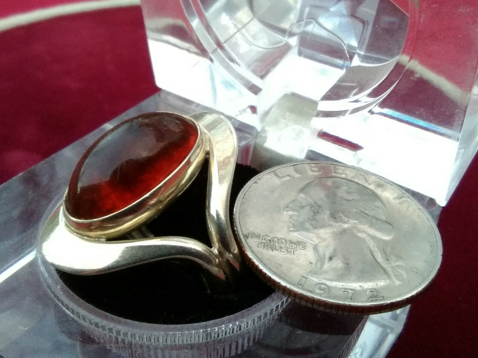 Vintage NEILS ERIK FROM 925 Sterling Modernist Amber Ring Size 6 Denmark