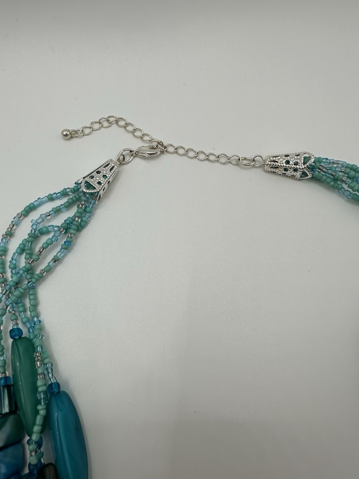 Multi Strand Necklace with Aqua Blue Dyed Abalone Shell & Acrylic Beads 18″-20″