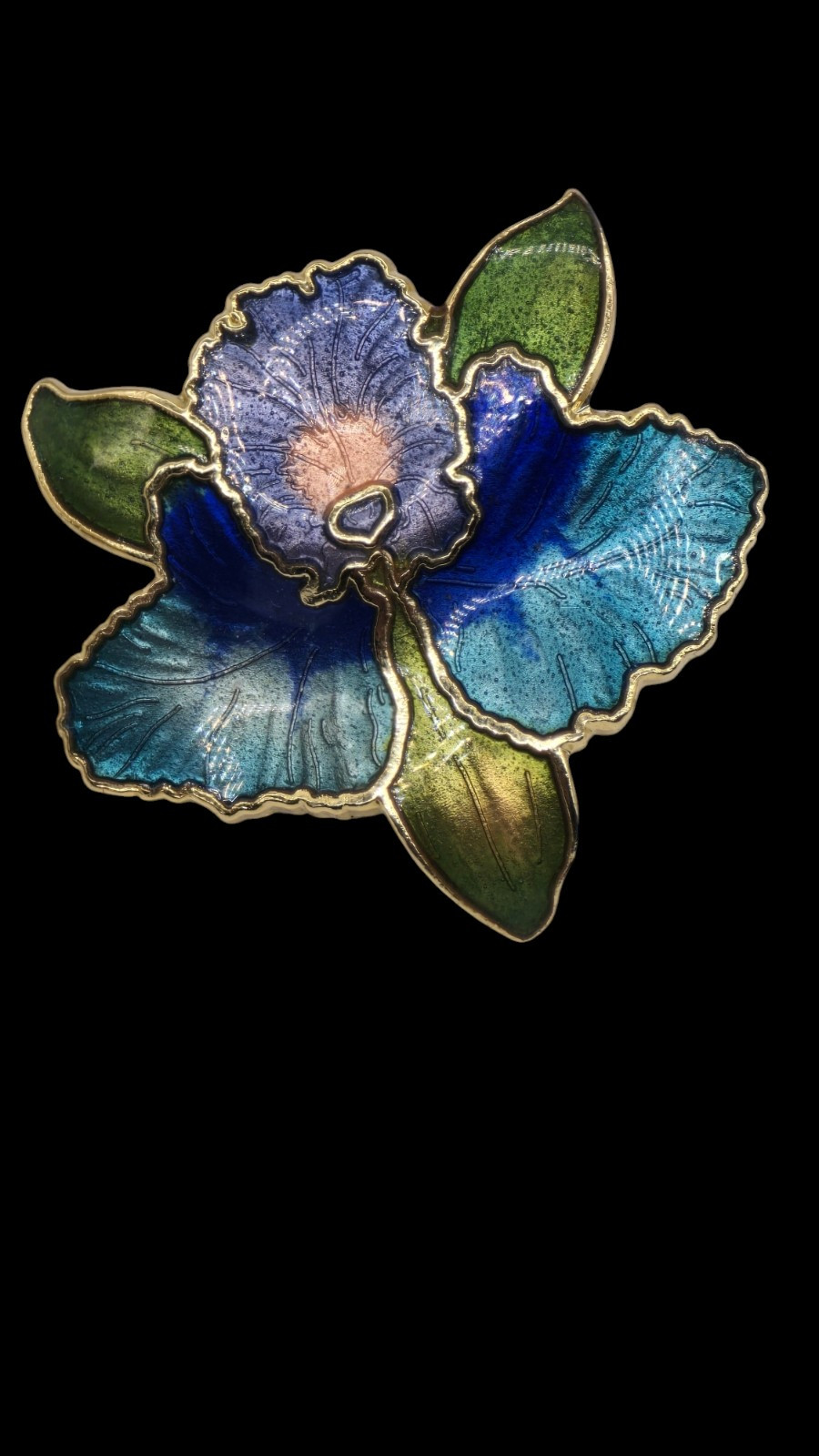 Vintage Cloisonne Blue Purple And Gold Orchid Flower Earrings