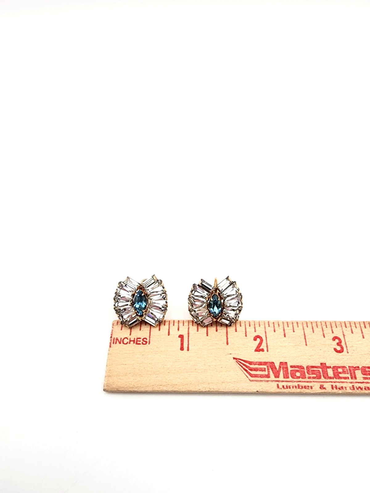 MARKED PHYLLIS 12K GOLD FILLED BLUE/CLEAR VINTAGE RHINESTONE SCREWBACK EARRINGS!