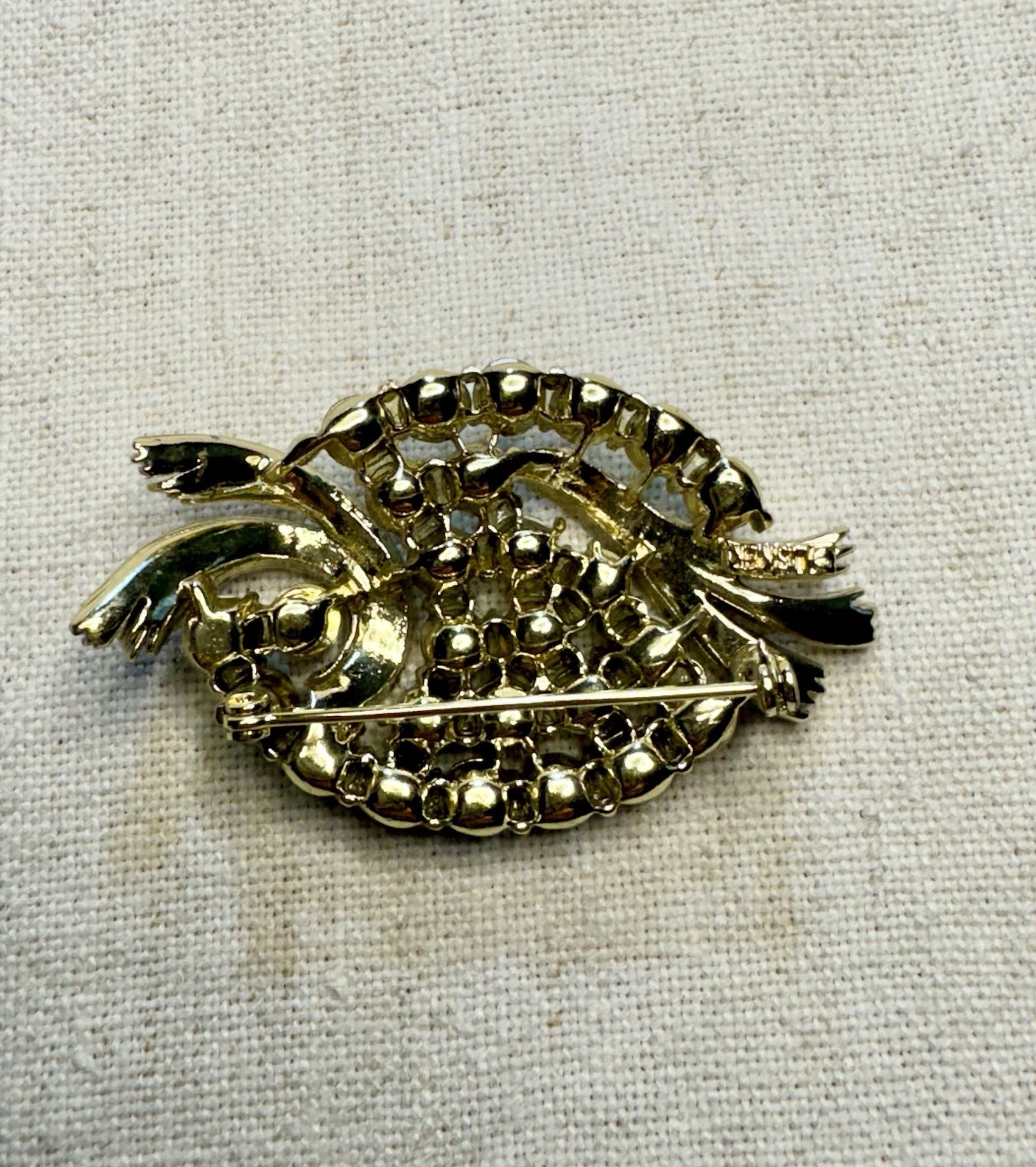 Vintage Signed Lisner Teal Blue AB Gold Tone Swishes Brooch Rare Beauty!