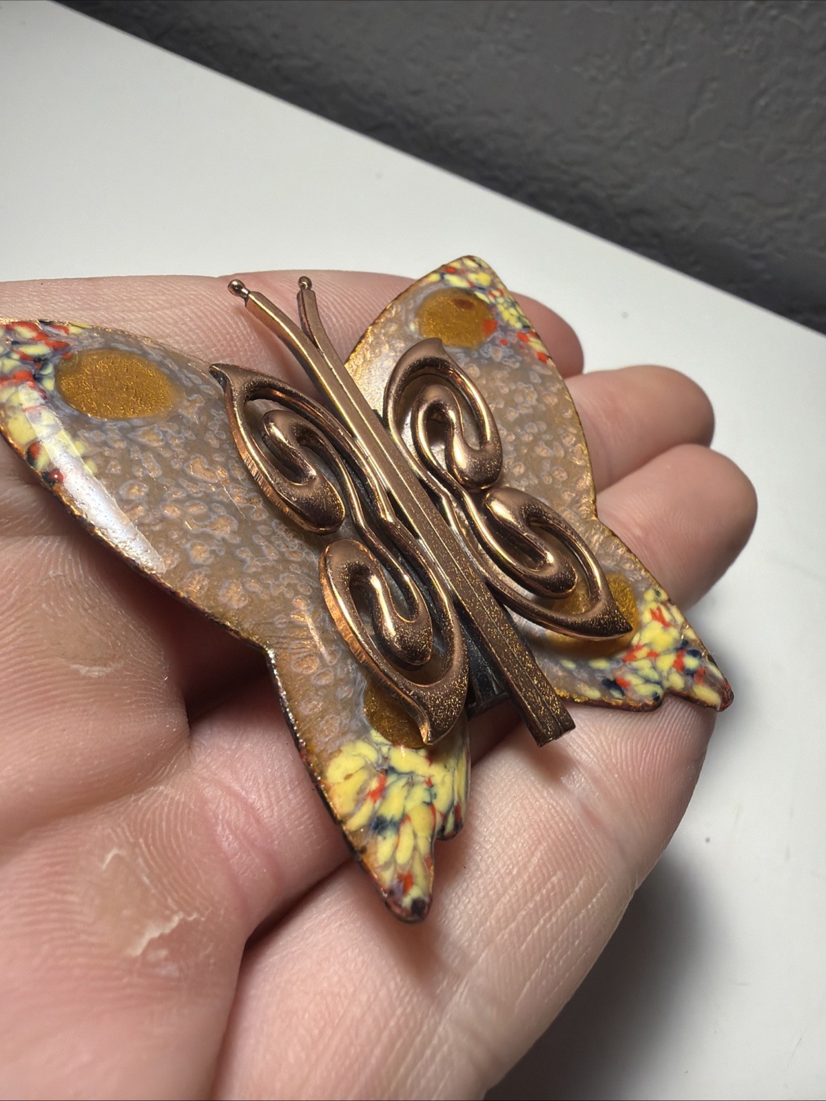 Vintage RARE Collectors 1950s-60s MATISSE Copper with Enamel Butterfly Brooch