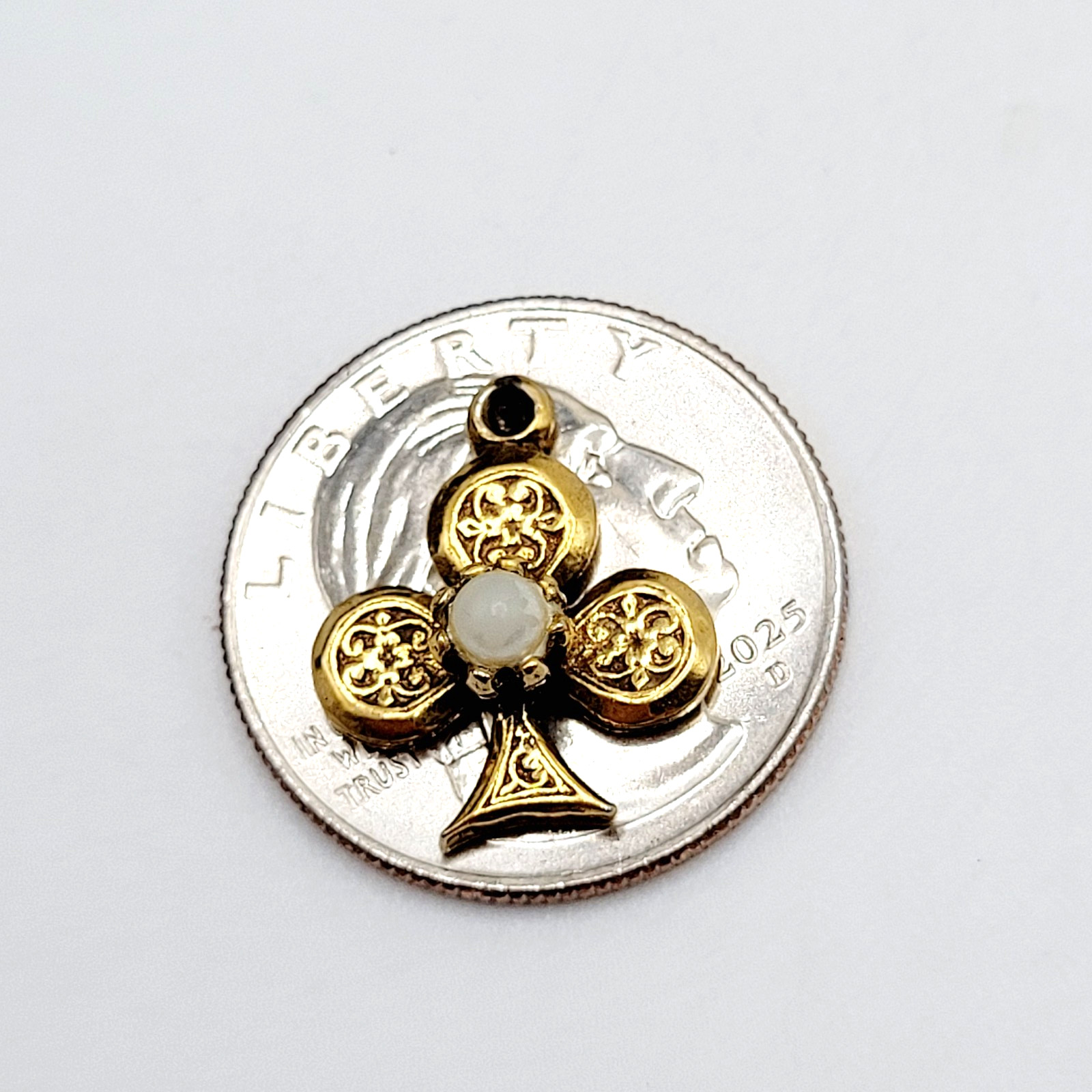 Clover Trefoil Shape Baroque Revival Vintage Gold Tone Faux Pearl Charm Pendant