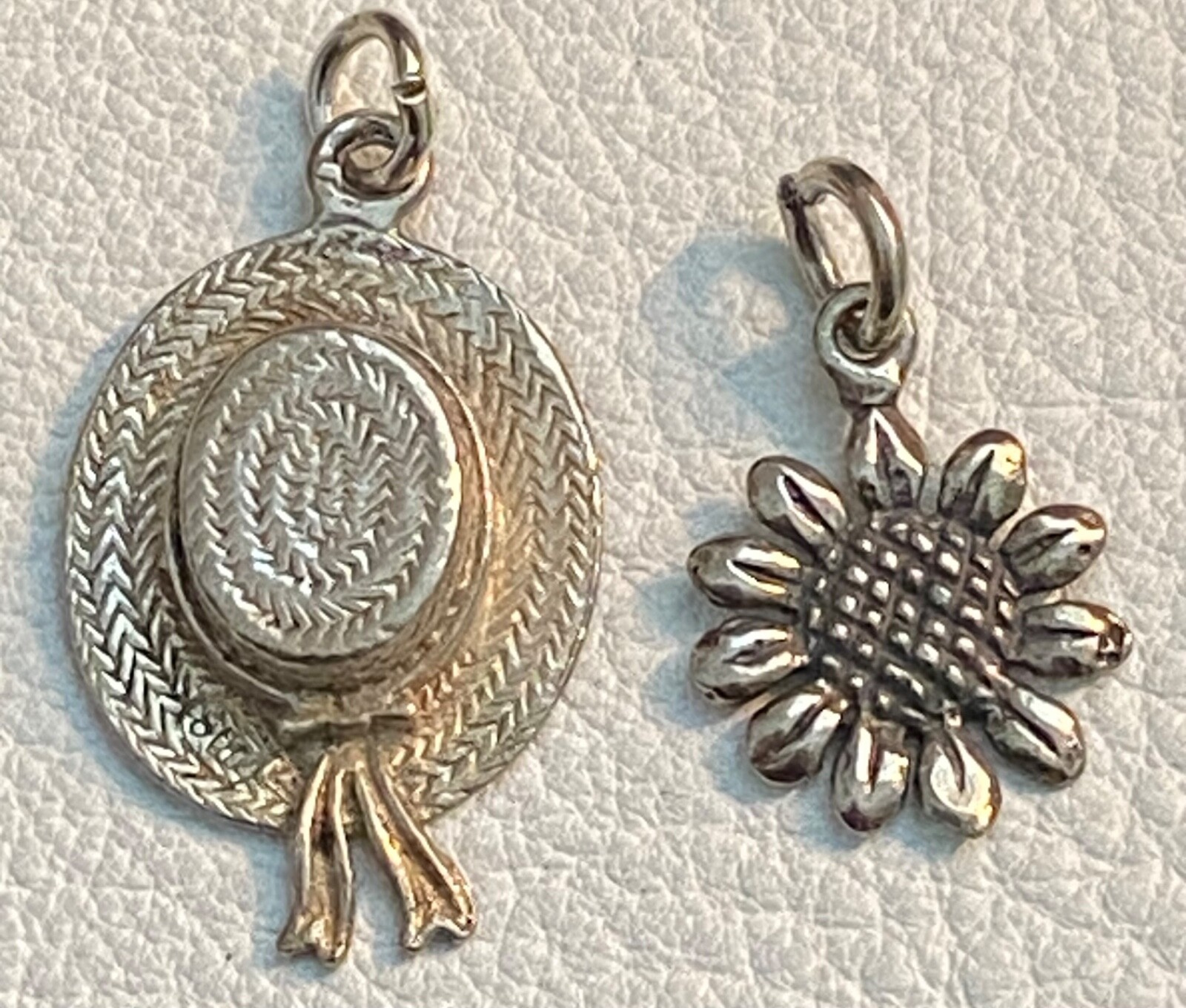 Vintage Sterling Silver Gardening Charms Straw Hat & Sunflower Spade Water Can