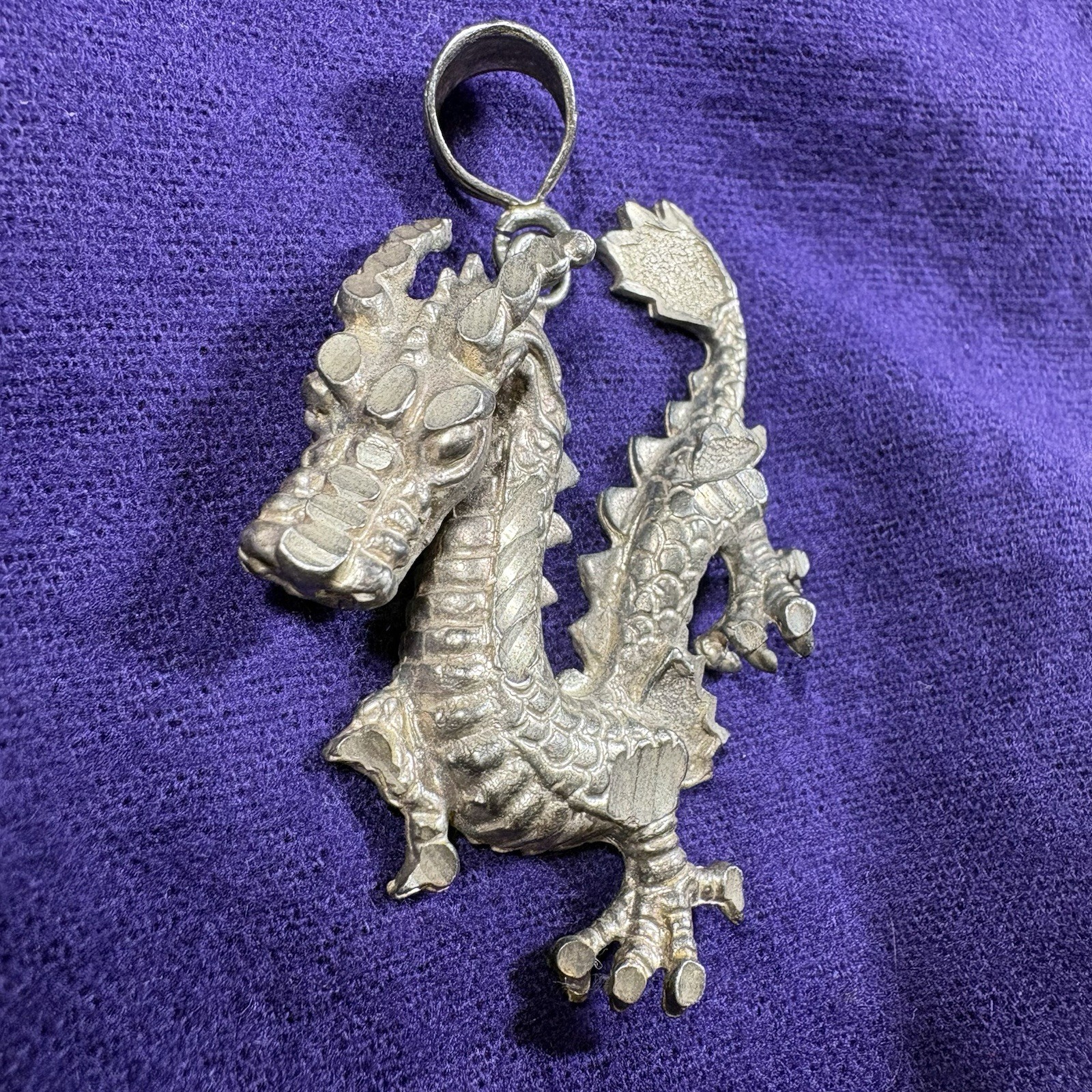 Vintage 925 Sterling Silver Luck Dragon Necklace Pendant Heavy Approximately 2”