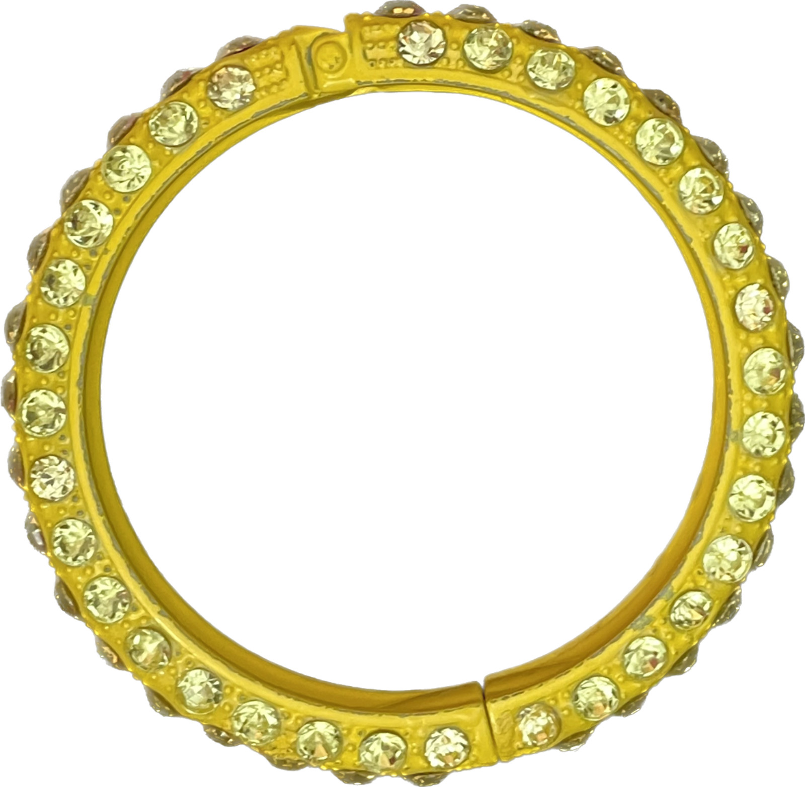 Bracelet Bright Yellow Painted Metal Hinged Heavy Multiple Rhinestones Retro