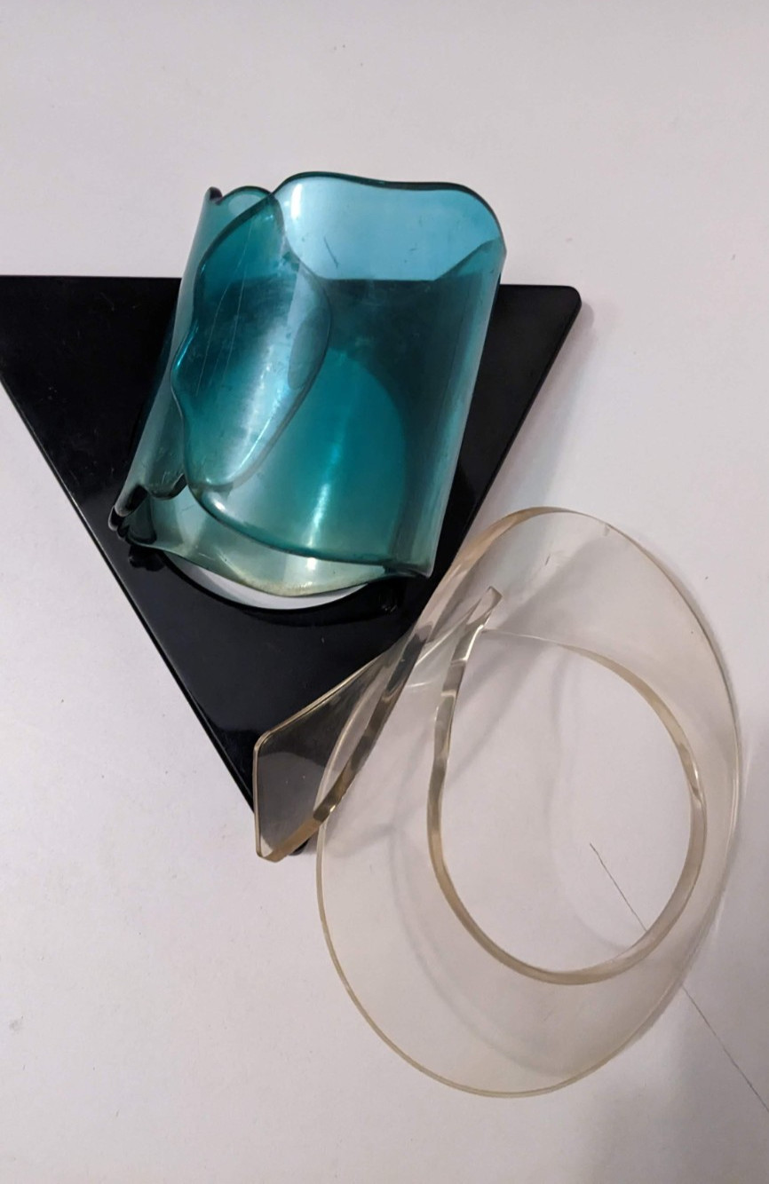3 x Vintage Acrylic Cuff Bracelets Black, Blue and Clear