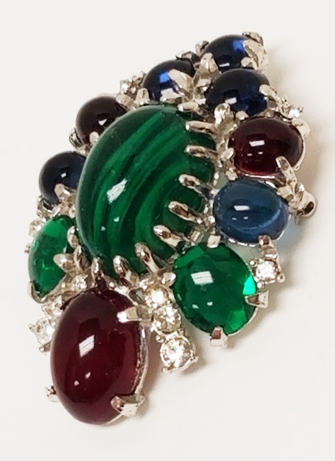 Vintage Moghul Style Poured Gripoix Glass Cabochon Curved Brooch 2″ x 1 1/4″
