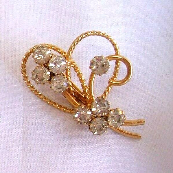 2 Vintage Broochs-BSK/White Rhinestones Brooch/with Gold Trim 2 1/4″ across-11/2