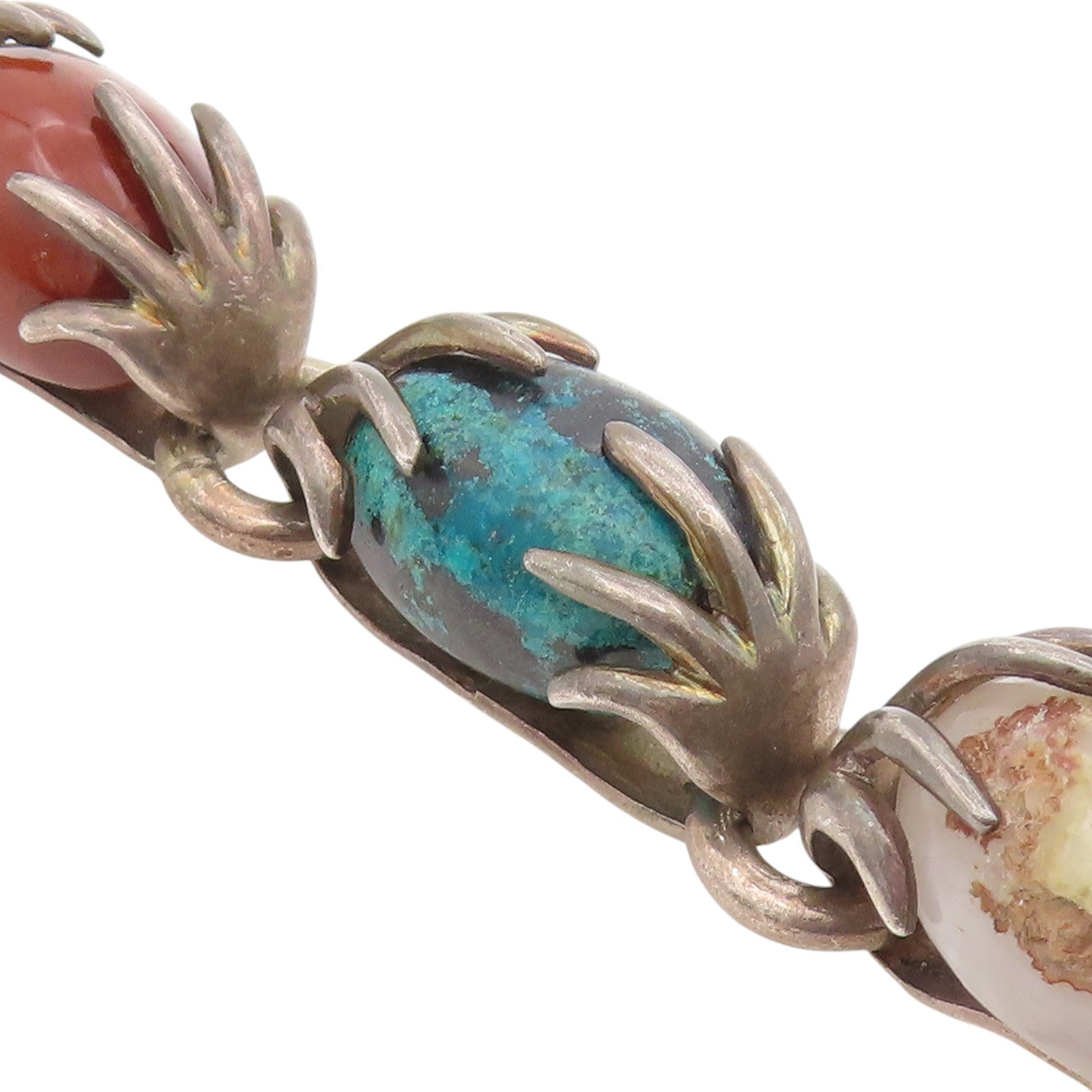925 Sterling Silver Vintage Bracelet LOS CASTILLO Multi Gemstone Chain BT11519