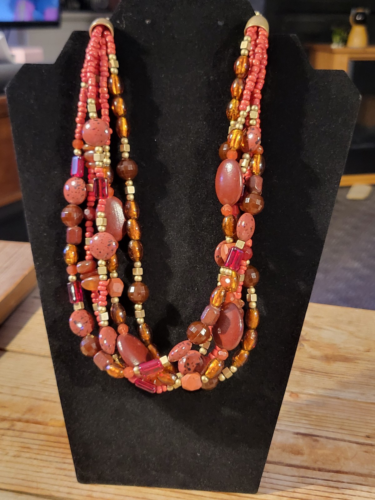Vintage Lia Sophia Multi Strand Necklace Orange Carnelian Stone Statement