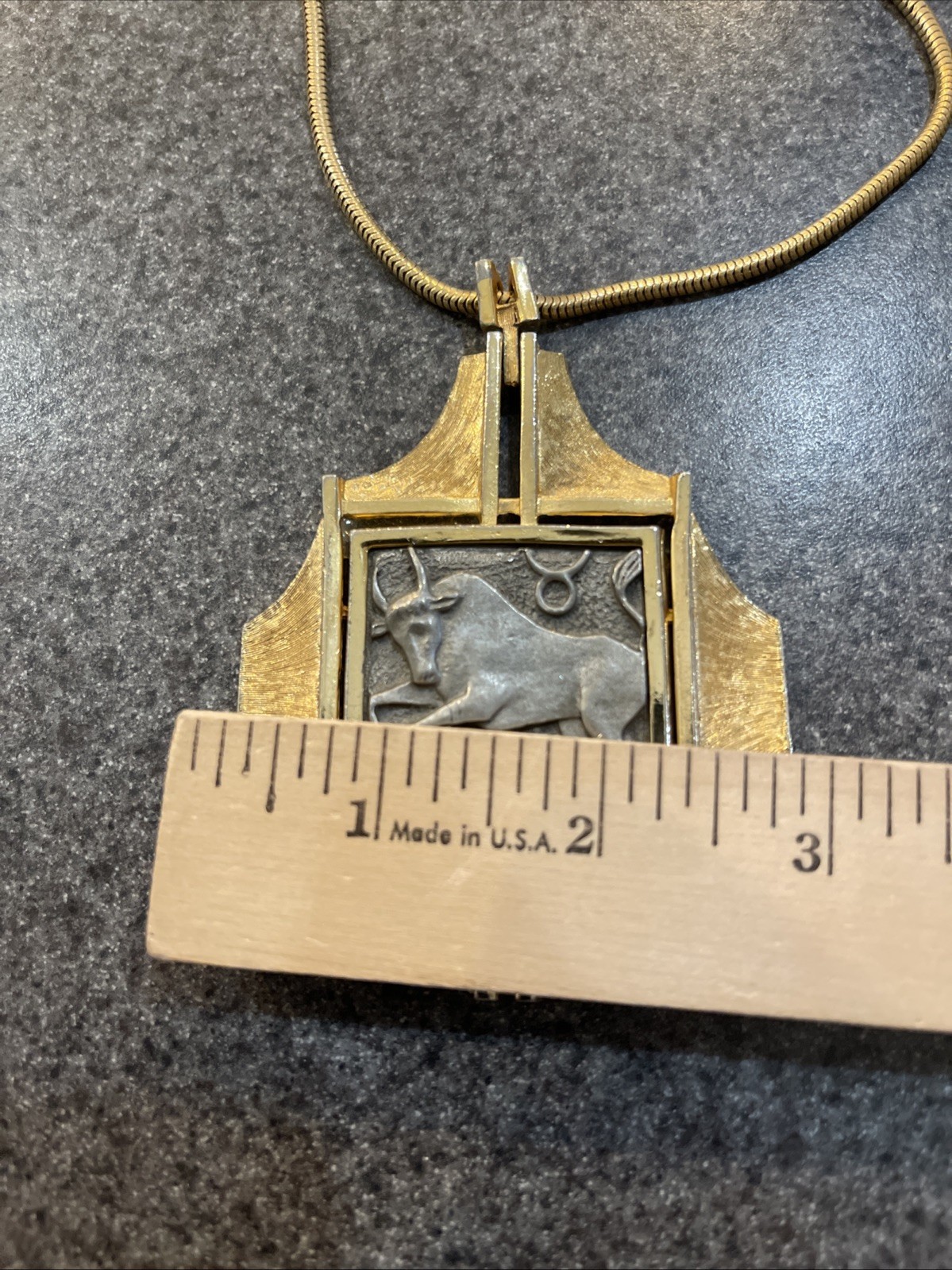 Vintage L Razza Zodiac Taurus Pendant Gold Tone Apr 21 – May 20 on 18 Necklace