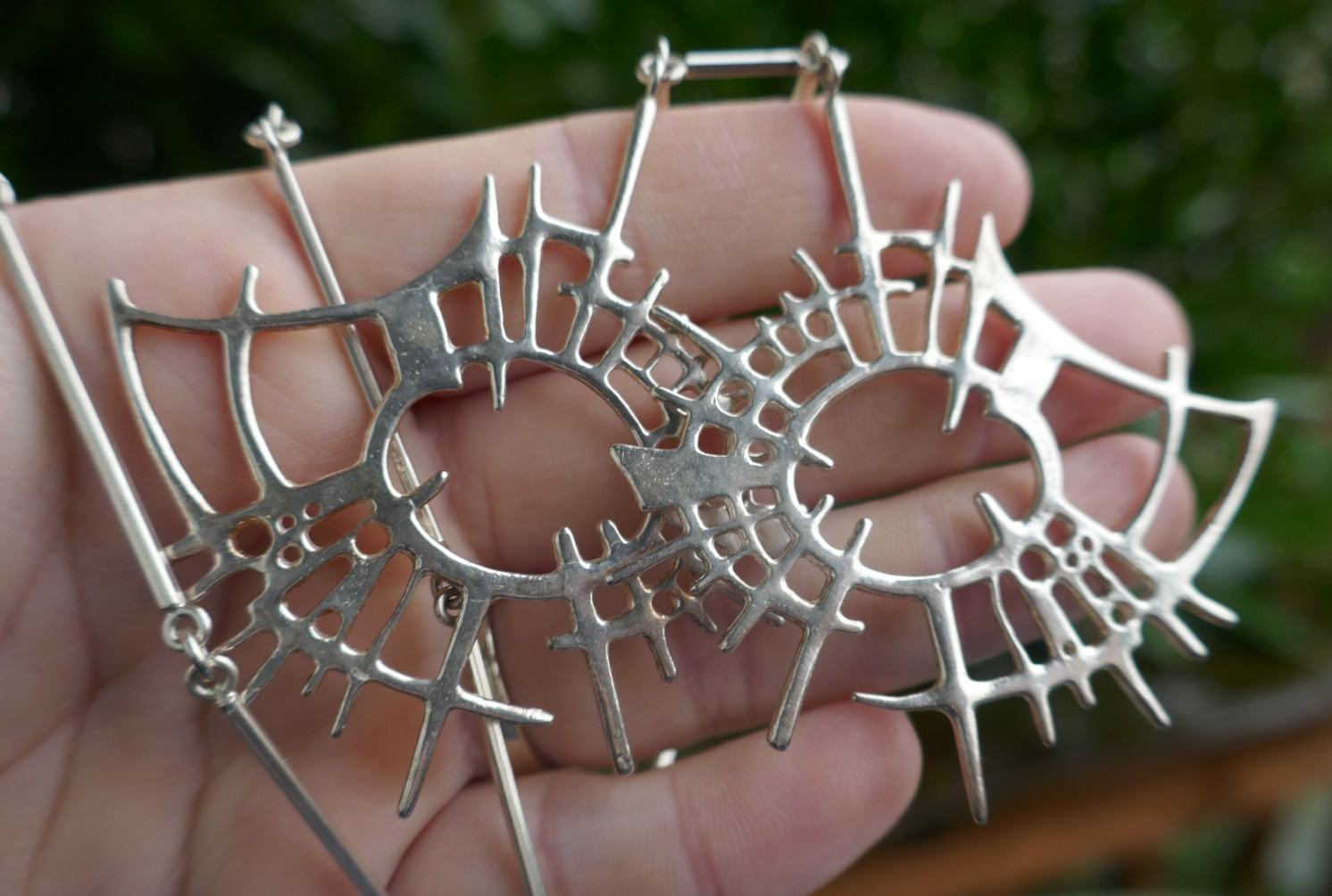 Modernist Designer Regine & Frank Juhls Sterling Brutalist Style Necklace 29.5″