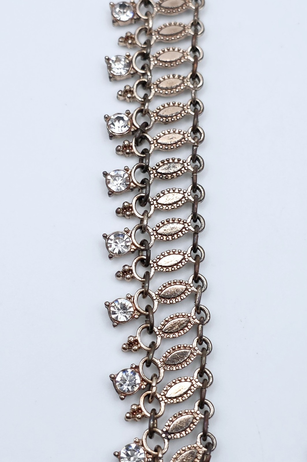 Vintage Copper Rhinestone Choker Fringe Statement Necklace