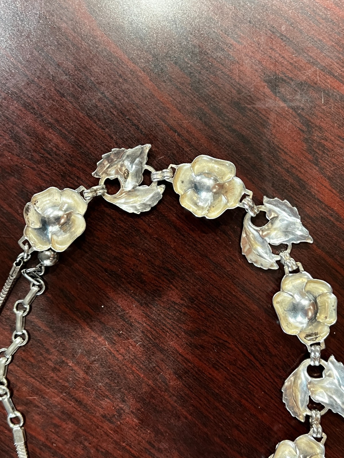 Vtg. Danecraft Sterling Silver Rose & Leaves Necklace 15″-17″ 35.2 Grams