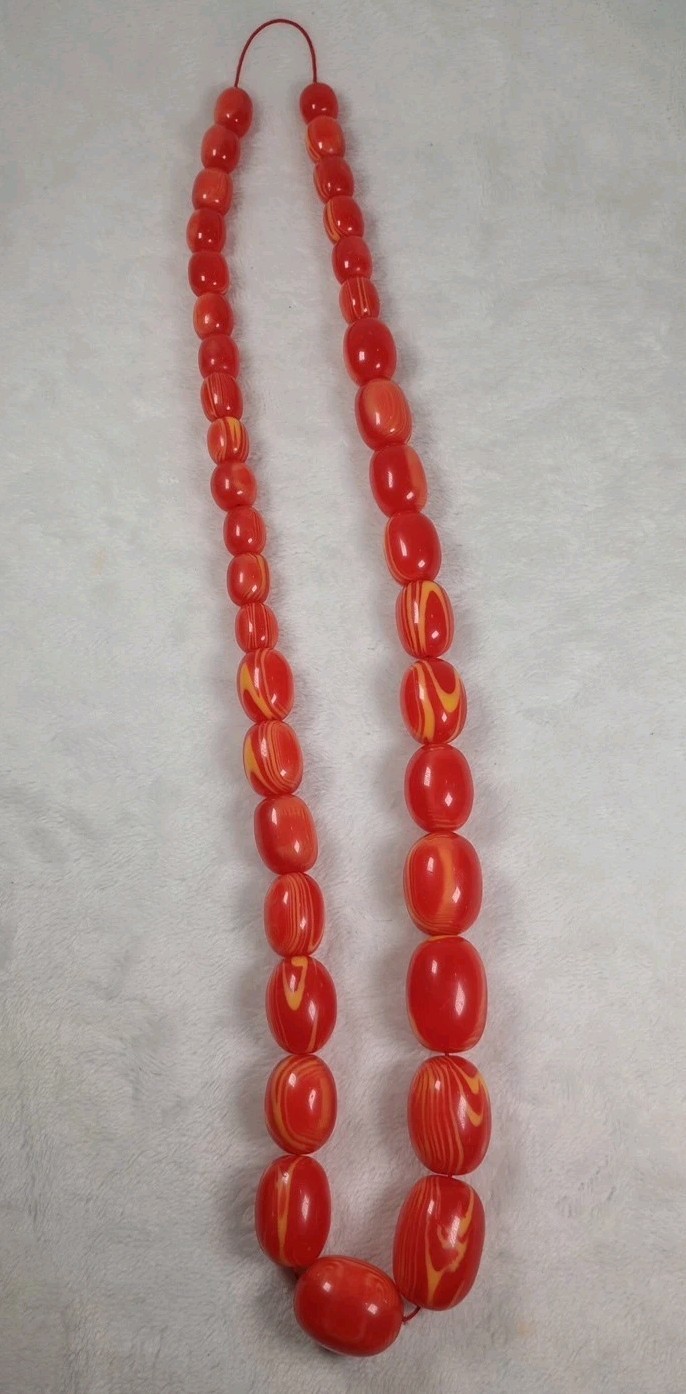 Vintage Orange Swirl Acrylic Beaded Necklace Mod Retro Statement