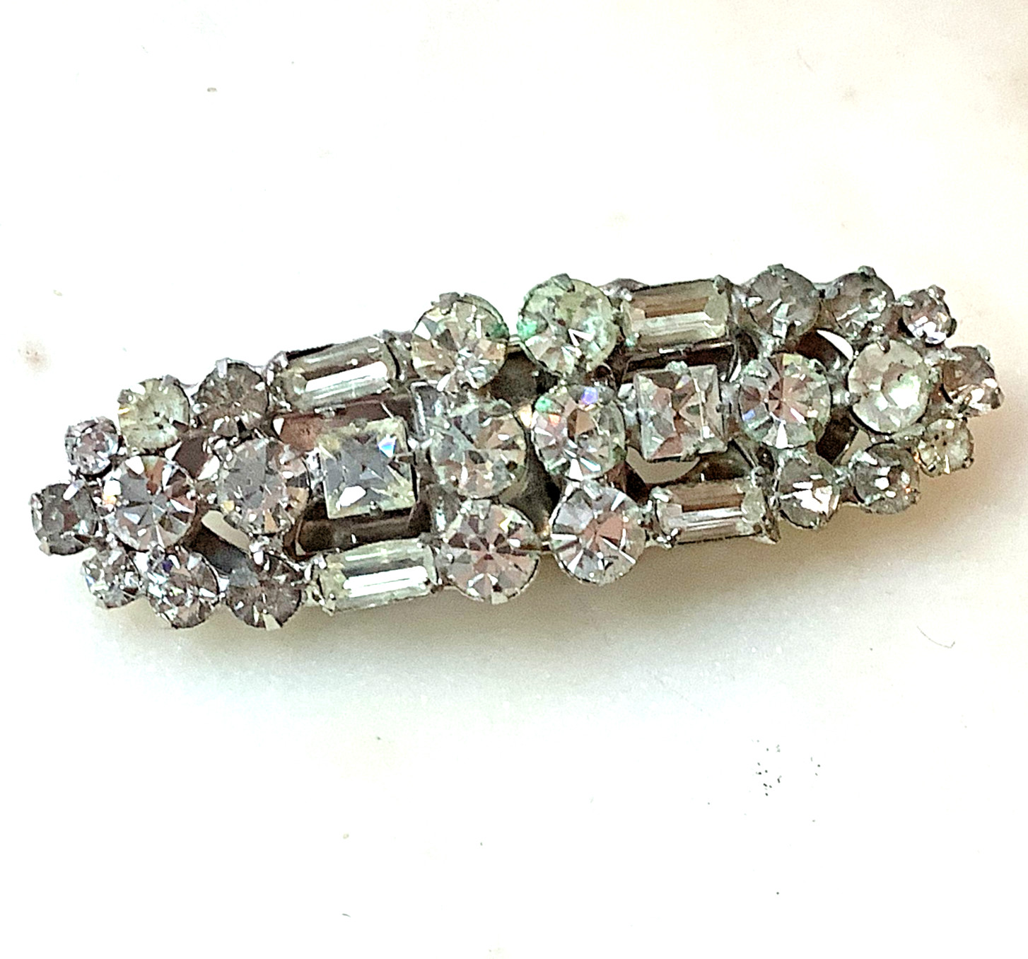 Vintage Rhinestone Duette Pin Art Deco Fur Clip Dress Brooch Prong Set