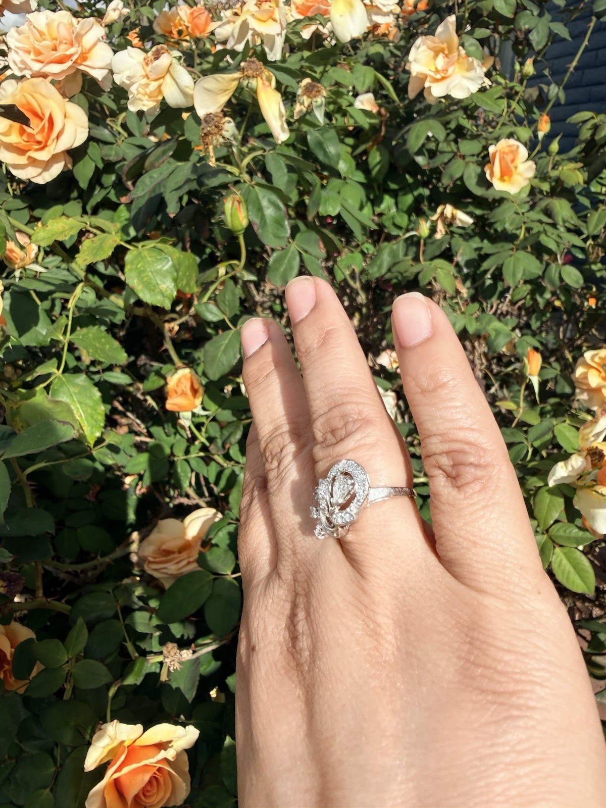 Retro Floral Cluster Diamond Pear 14k Vintage Wedding anniversary Ring Art Deco?