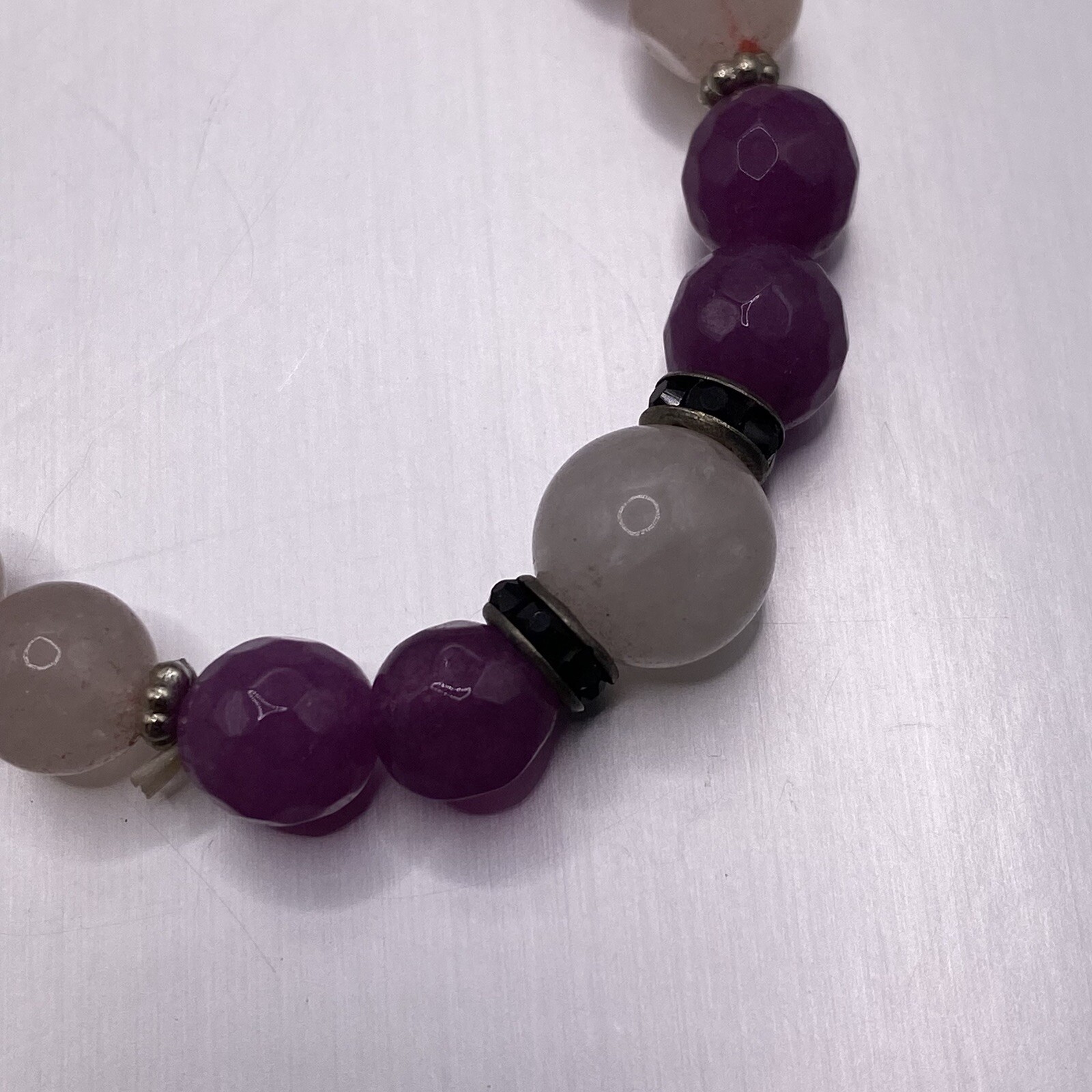 Rose Quartz Bracelet Pink Purple Faceted Polished Gemstone Beads Stretch Chakra