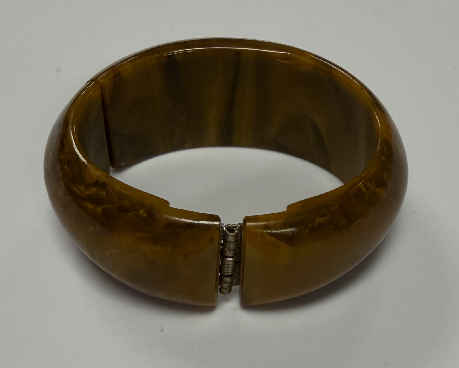 Vintage Verified Bakelite Hinged Clamper Bracelet Marbled Butterscotch Yellow