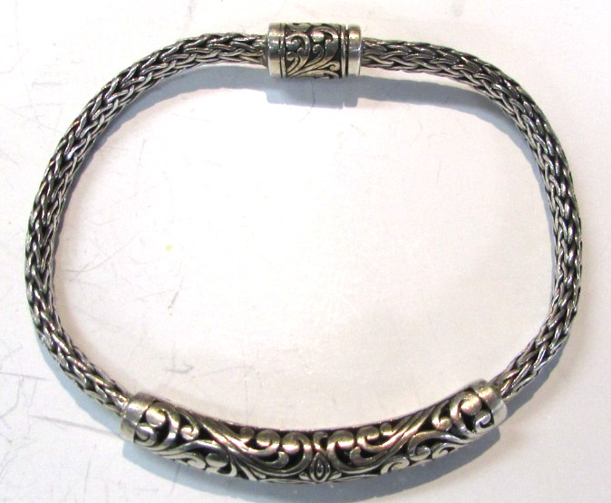 Vintage Sterling Silver Annika Witt ATI ID Bali Woven Wheat Spiga Bracelet 7.5″