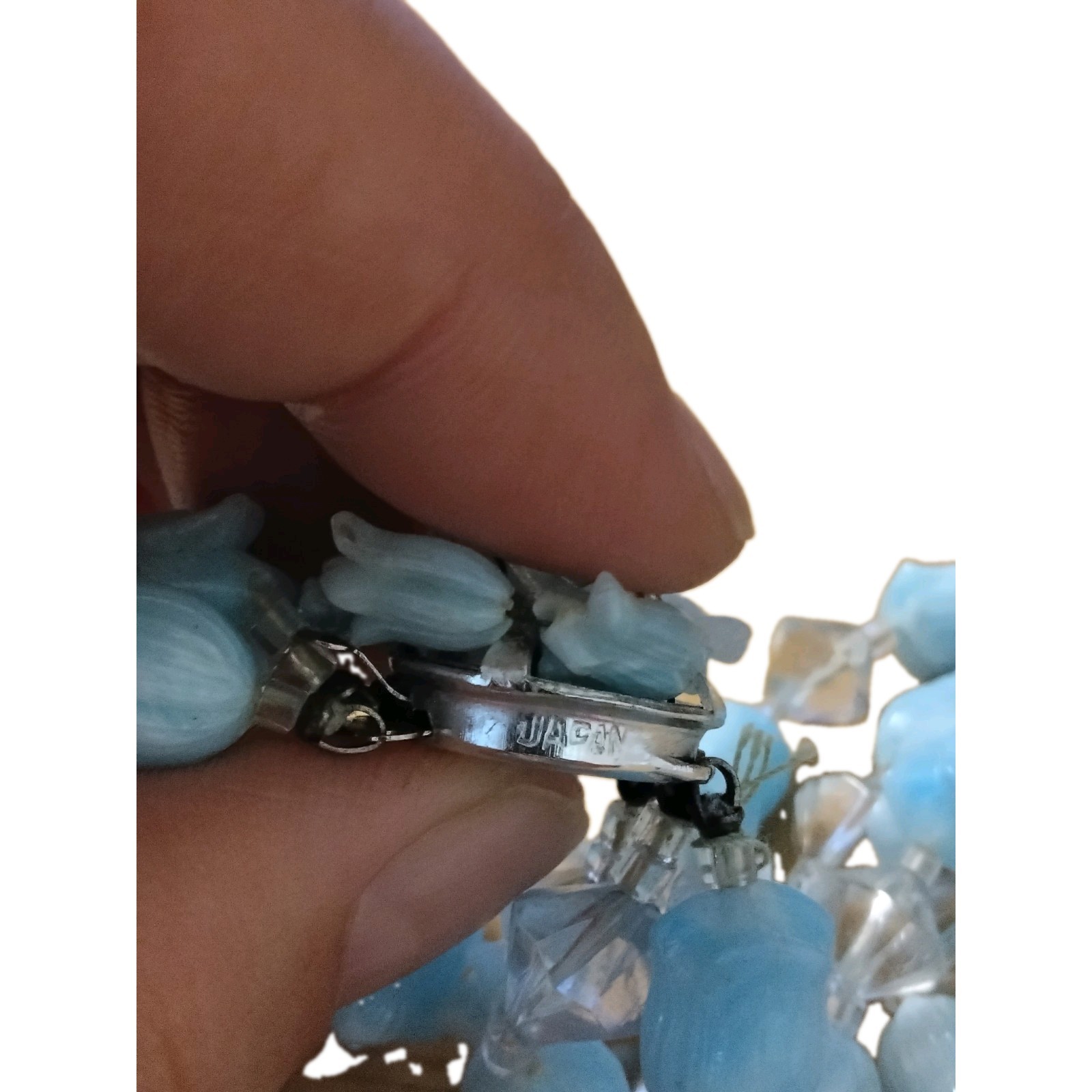 Vintage Japan Multi-Strand Beaded Necklace Blue Glass Gray Sim Crystal 18in Hook