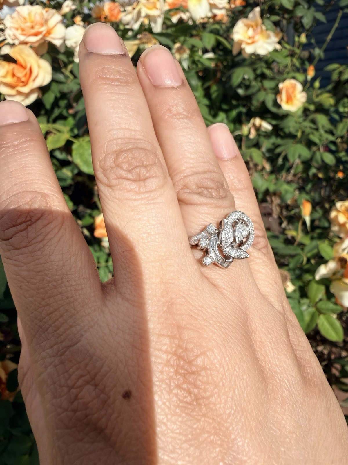 Retro Floral Cluster Diamond Pear 14k Vintage Wedding anniversary Ring Art Deco?