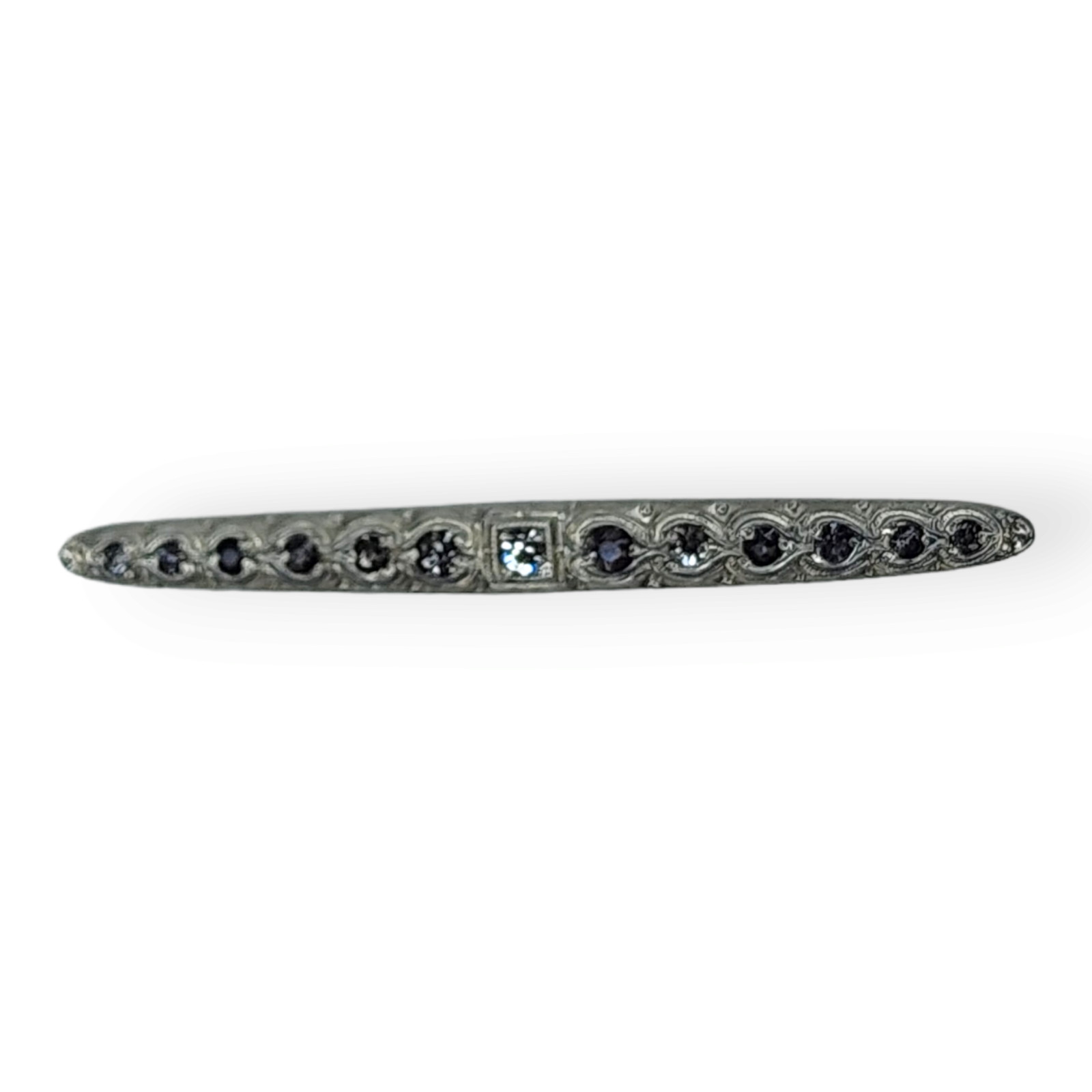 Vintage Art Deco Silverite Fishson Clear Rhinestone Bar Brooch Pin