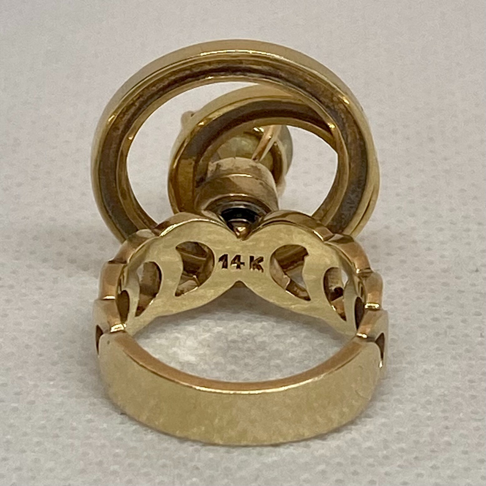 Vintage Norman Teufel 14 Karat Gold & Simulated Diamond Spinner Ring, circa 1972