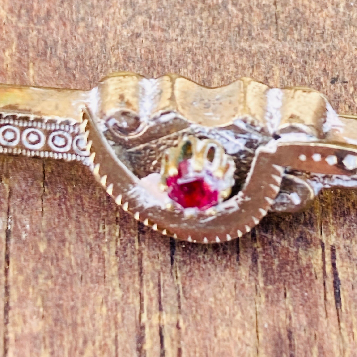 Antique Miniature Bar Brooch Pin with Ruby Red Gemstone Fashion Doll Gift #1183
