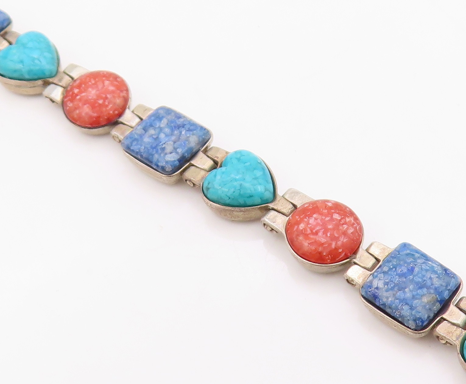 925 Sterling Silver Vintage Bracelet CAROLYN POLLACK Multi Gemstone Link BT12119
