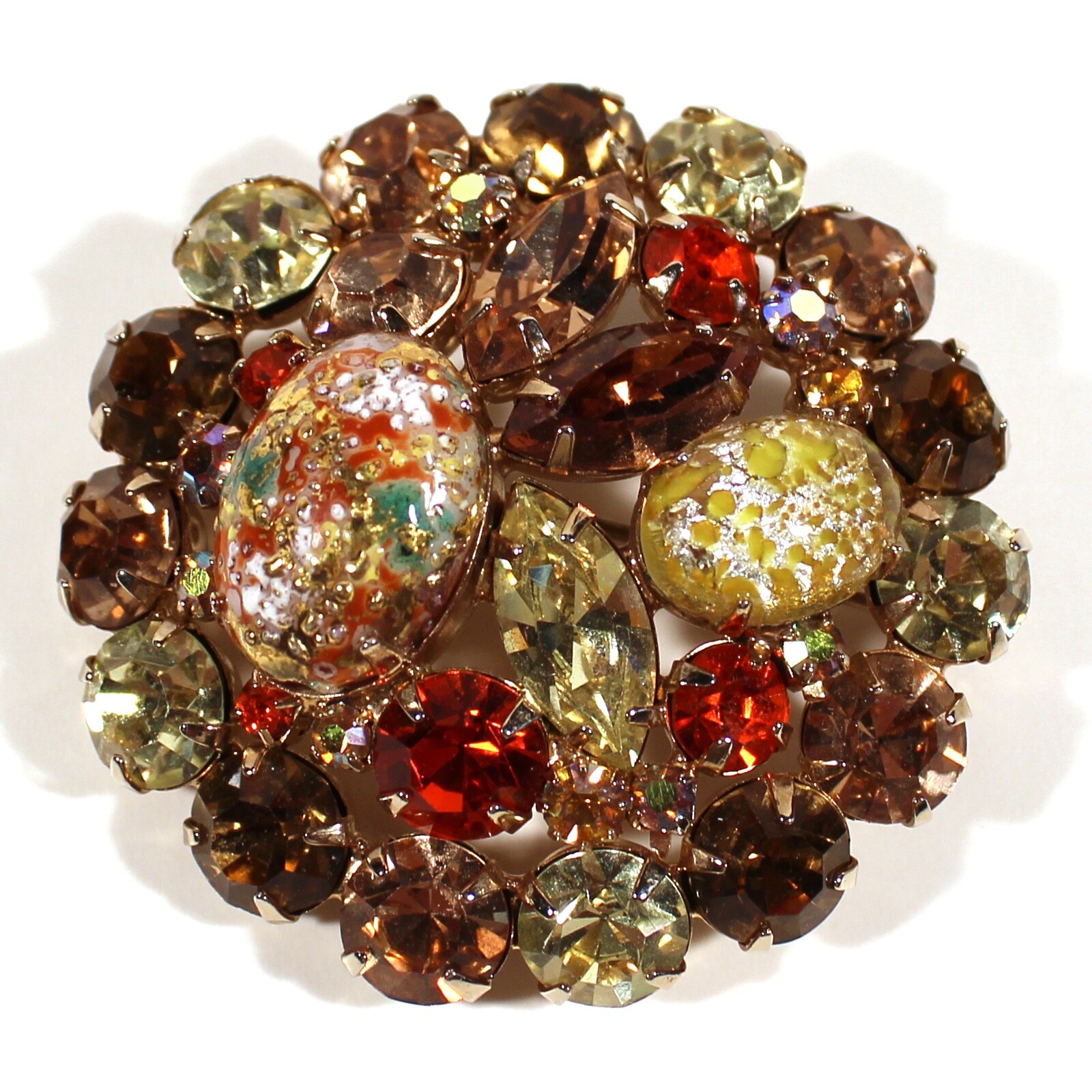 VINTAGE JULIANA DELIZZA ELSTER D&E EASTER EGG RHINESTONES BROOCH YELLOW ORANGE