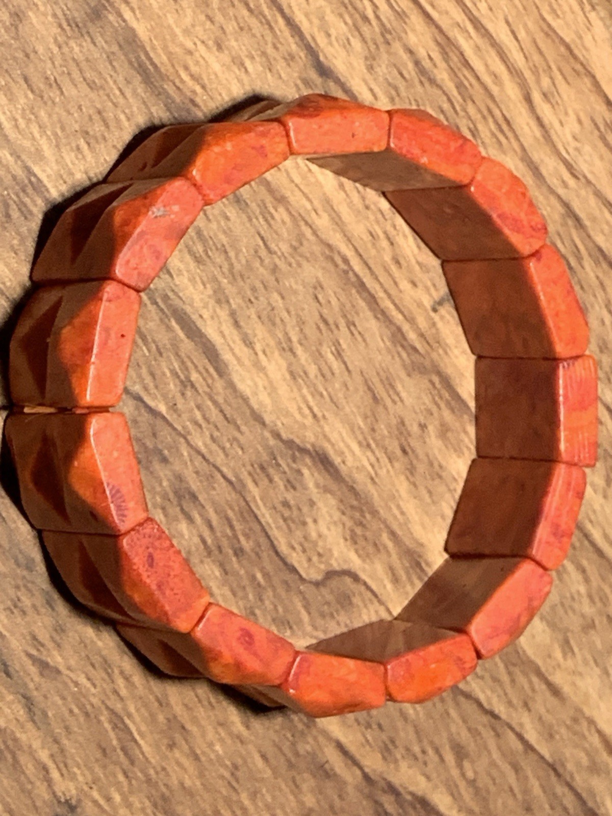 Beautiful Vintage Red Genuine Coral Carved Stretch Bracelet Bangle