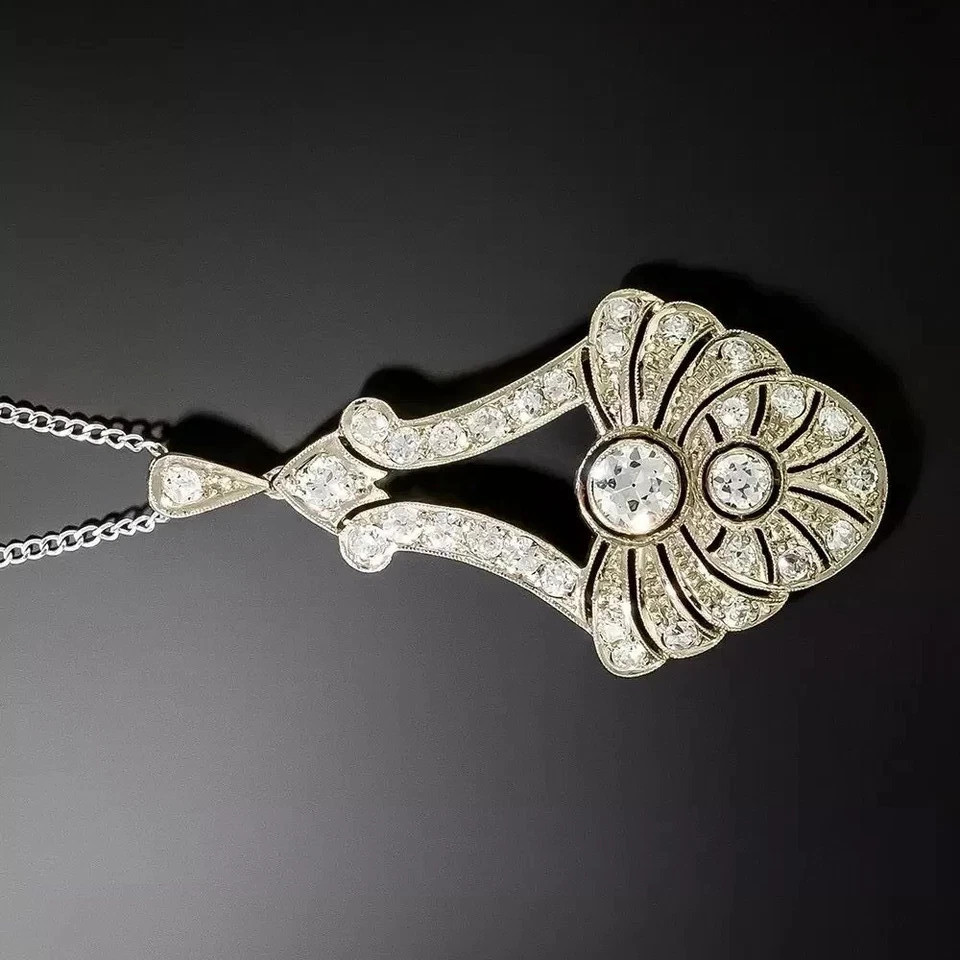 2Ct Art Deco Style Lab Created Diamond Anniversary 14K White Gold Finish Pendant