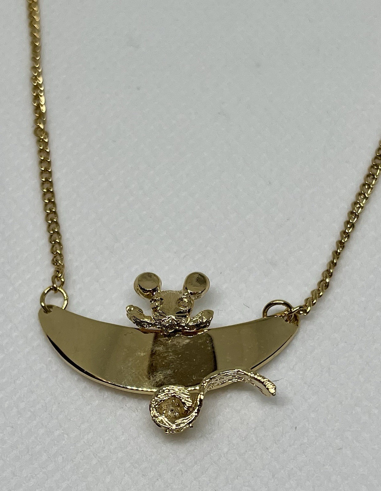 Vintage Signed Danielle Mouse Necklace Gold Tone Whimsical Jewelry