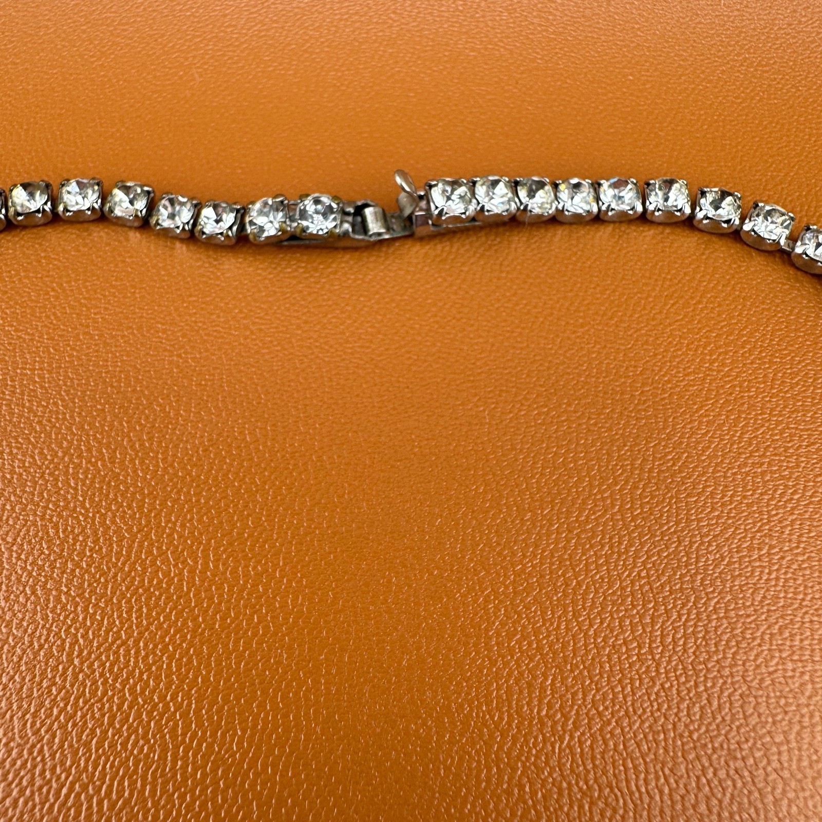 Vintage Rhinestone Festoon Style Necklace Silver Tone Cup Chain Clear Stones
