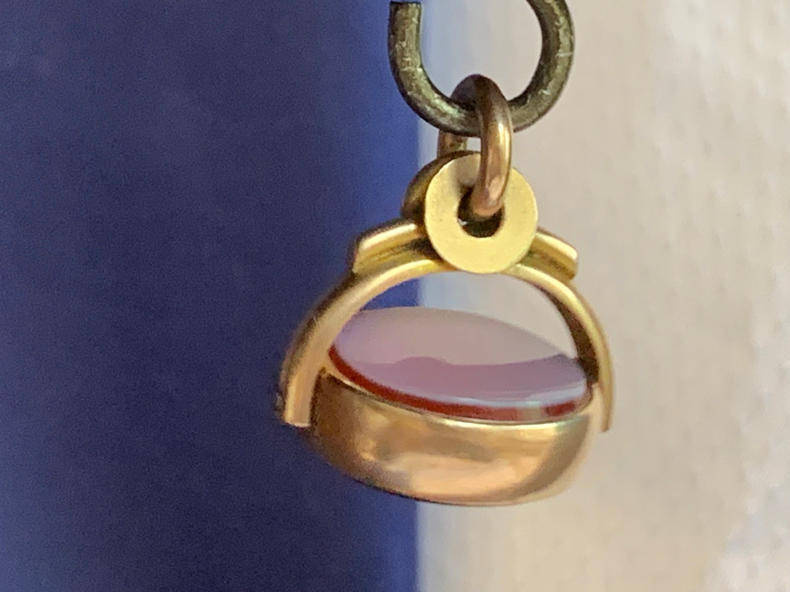 Antiq Yellow Gold Pocket Watch Fob Rotating Pendant Bloodstone Carnelian 10.19g