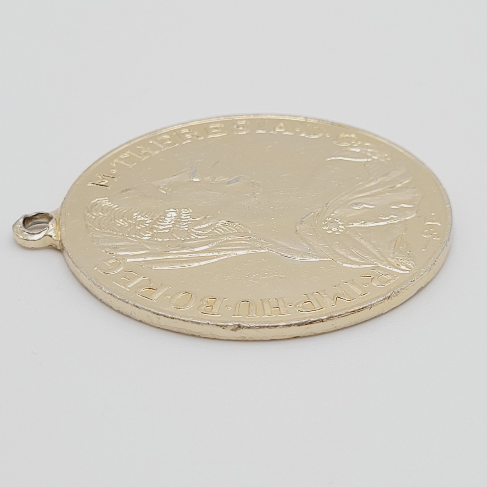 Maria Theresa Replica Token Medallion Coin Pendant Gold Tone Attached Bail